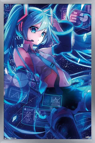 Vista 11 de Trends International Hatsune Miku - Póster de pared con pantallas, 14.725 x 22.375 pulgadas, versión enmarcada de madera de granero