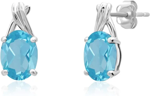 Vista 14 de 14K Yellow or White Gold 8x6mm Gemstone Oval Drop Stud Earrings for Women Azul zafiro creado