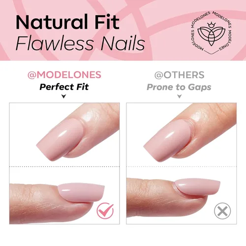 Vista 5 de Modelones Uñas postizas a presión con punta francesa de almendra, uñas postizas cortas de almendra para mujer, kit de uñas reutilizables