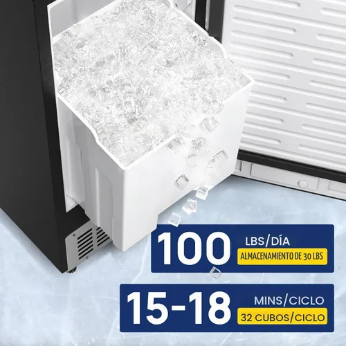 Vista 3 de Coolake Máquina de Hielo Comercial Bajo Mostrador de 15 Pulgadas, 100 lbs/Día de Acero Inoxidable Empotrable Independiente con Contenedor