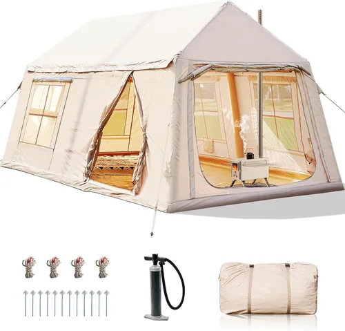 Vista 9 de Inflatable Tents for Camping, Blow Up Tent with Hand Pump, Easy Setup Inflatable Hot Tent with Stove Jack, Waterproof Oxford Air Glamping Tents for