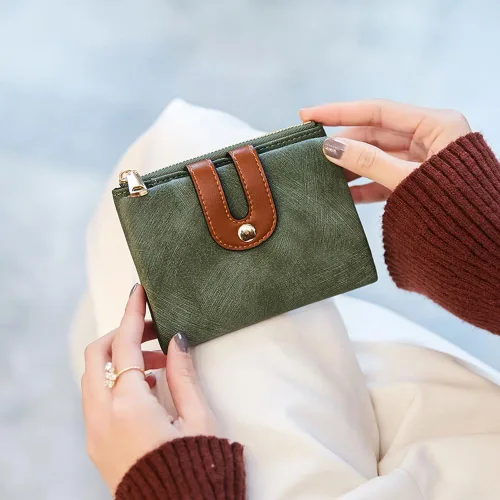 Vista 3 de AOXONEL Cartera pequeña de cuero plegable Rfid para mujer, con cremallera, bolsillo para tarjeta de identificación, delgada, compacta y delgada