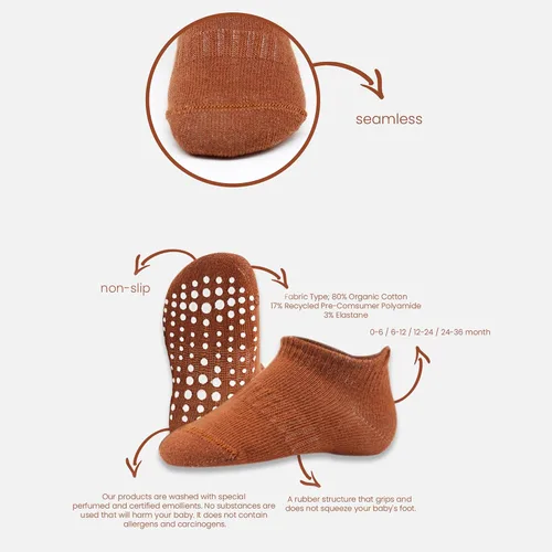 Vista 2 de bistyle Calcetines tobilleros antideslizantes para bebés, 6 pares, suela antideslizante, calcetines de algodón sin costuras para niños y niñas