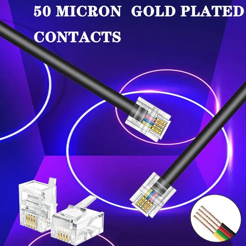 Vista 8 de Cable de extensión de teléfono, cable de línea de teléfono (15 pies - Negro) con conector RJ11 estándar