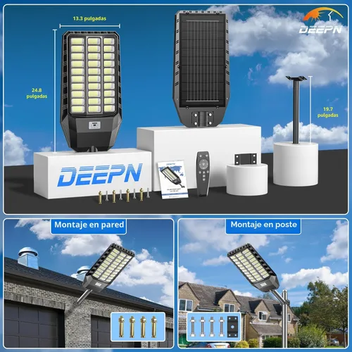 Vista 4 de Deepn Luz solar de calle, luces solares de grado comercial para exteriores IP67 impermeable, luces LED de seguridad de inundación de 8700 W, sensor