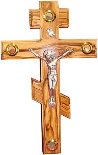 Vista 16 de Bethlehem Gifts TM Cruz de madera de olivo de Belén, tallada a mano, crucifijo (Crucifijo de Benedicto, 15 cm)