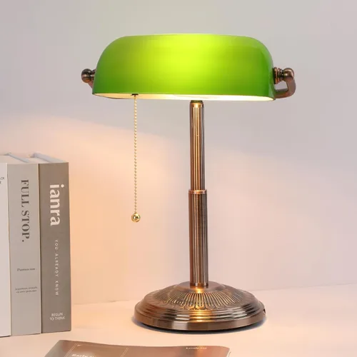 Vista 9 de LINNMON Lámpara de Escritorio de Banquero, Lámpara Retro Verde, Lámpara Vintage con Interruptor de Cadena de Tirar para Oficina en el Hogar