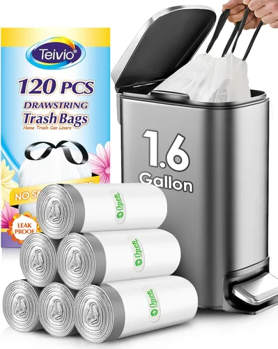 Vista 17 de Bolsas de basura fuertes de 1.2 galones, 220 unidades, bolsas de basura para baño, bolsas de plástico pequeñas para la oficina en casa, cocina, se