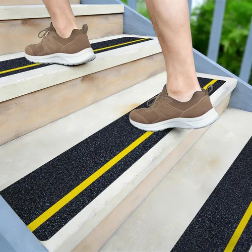 Vista 24 de LifeGrip - Peldaños de tracción antideslizantes (paquete de 10), 4 x 28 pulgadas, amarillo y negro, cinta de mejor agarre con textura