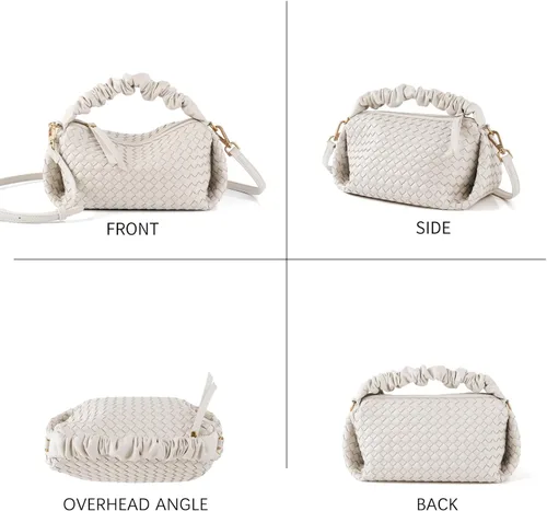 Vista 2 de SHARPAD Bolsos de mano tejidos para mujer, bolso cruzado de cuero vegano con correa desmontable, bolso de mano tejido de muñeca