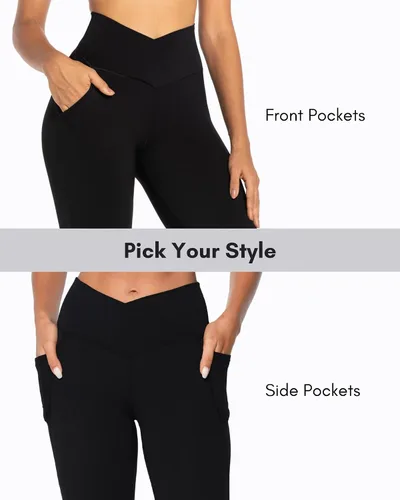 Vista 2 de Sunzel Leggings acampanados, pantalones deportivos y cruzados para yoga, con control de abdomen, cintura alta y piernas anchas
