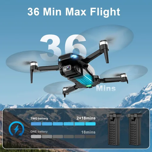 Vista 6 de Dron con cámara, 2K HD FPV Drones para adultos, 36 minutos de duración de la batería con 2 baterías, control de gravedad, despegue/tierra de una