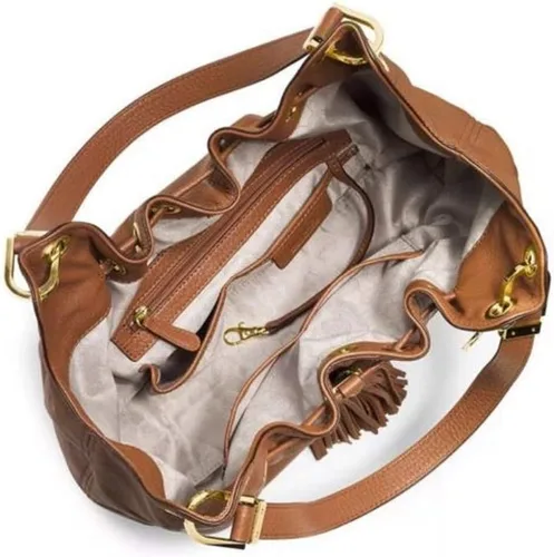 Vista 3 de Michael Kors Camden - Maleta grande de cuero con cordón para el hombro, Marrón