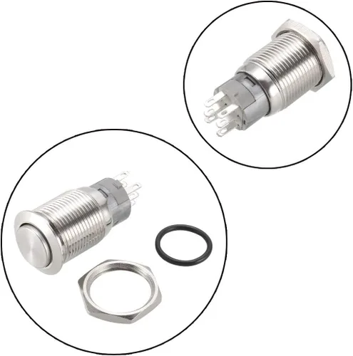 Vista 2 de uxcell Interruptor de botón de metal momentáneo alta cabeza 0.630 in montaje 2NC 2NO 2COM AC 250V 3A