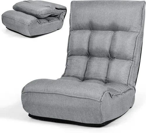Vista 10 de COSTWAY Sillón plegable de suelo, silla de juegos de suelo con cabezal ajustable de 5 posiciones y respaldo ajustable de 4 posiciones, sofá Negro