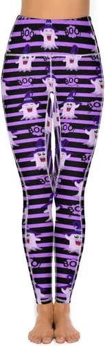 Vista 2 de Helloween Boo Cartoon Ghosts Womens Yoga Pants High Waisted Tummy Control Leggings Stretch Workout Gym Pants