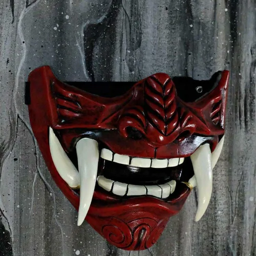 Vista 3 de asky Máscara japonesa Hannya Demon Oni Samurai NOH Kabuki Prajna Devil Media máscara Cosplay (negro)