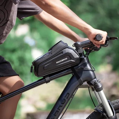 Vista 6 de ROCKBROS - Estuche para bicicleta, para parte frontal del marco, impermeable, funda rígida para celular, compatible con iPhone 11/12 Pro XR XS Max 7