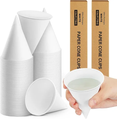 Vista 9 de Roshtia 100 tazas de cono de papel de 6 onzas gruesas desechables para hielo afeitado, dispensador de enfriador de agua para granizados
