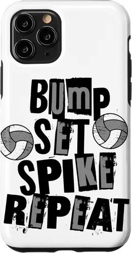Vista 10 de iPhone 15 Parents Girls Volleyball Bump Set Spike Repeat Black & Gray Case