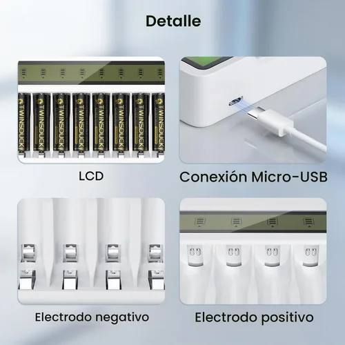 Vista 7 de Cargador de Batería de 8 Bahías AA AAA con Pantalla LCD para Baterías NiMH