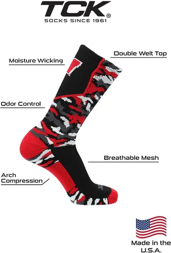 Vista 3 de TCK NCAA Woodland Camo Crew Socks – Officially Licensed Collegiate Fan Gear – Durable Cushioned Moisture Wicking Socks