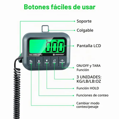 Vista 4 de UNIWEIGH Escala postal digital 440lb/0.35oz Precisión para paquetes