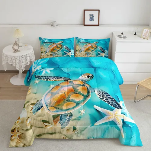 Vista 28 de Erosebridal Edredón náutico costero, juego de ropa de cama y colecciones de playa de verano, estilo clásico, edredón de plumón oceánico
