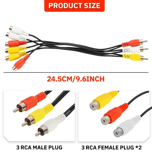 Vista 3 de Cable divisor RCA, 3 RCA macho macho a 6 RCA hembra Divisor de enchufe Audio Video Av Cable adaptador de video compuesto adaptador adaptador