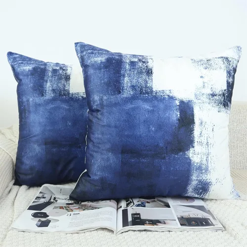 Vista 6 de OYIMUA Juego de 2 fundas de almohada azules de 16 x 16 pulgadas, modernas fundas de almohada abstractas azules y grises para sofá, fundas