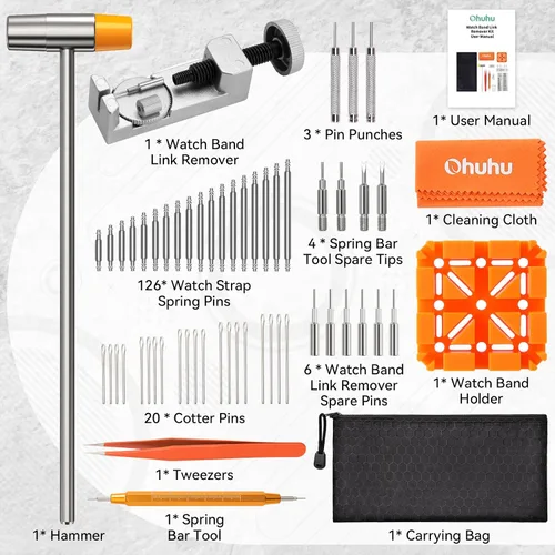 Vista 16 de Ohuhu - Kit de reparación de reloj, 192 piezas mejoradas de alta resistencia para extracción de eslabones de reloj, kit de herramientas de repuesto