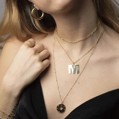 Vista 2 de Gargantilla de oro de 18 quilates, joyería delicada para mujeres de 16 pulgadas, con dije, cadena de eslabones