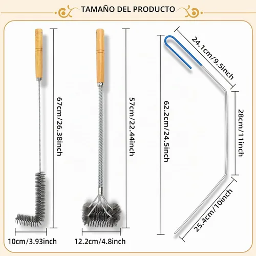 Vista 2 de Herramientas de limpieza para freidoras de 3 piezas, cepillo de limpieza de freidora de acero inoxidable