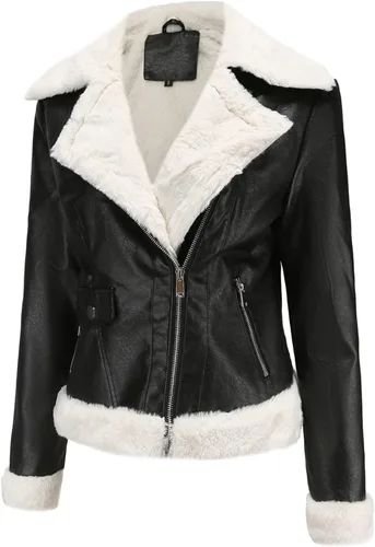 Vista 7 de Chaqueta de moto de piel sintética para mujer, abrigada y gruesa con forro grueso, chaquetas de motocicleta de cuero vegano a la moda