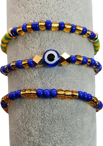 Vista 8 de Hecho a mano contra el mal de ojo orishas joyería de protección Ilde elástico elástico ajustable con cuentas unisex amuleto pulsera conjunto