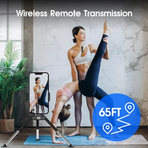 Vista 4 de Paquete de 2 micrófonos inalámbricos Lavalier para iPhone iPad, micrófonos de solapa Plug-Play 2.4G con retardo ultra bajo, chip de reducción