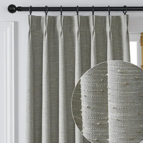 Vista 9 de Cortinas semitransparentes con textura de lino natural gris para sala de estar/dormitorio, con pestaña trasera, 2 paneles, 40 pulgadas de ancho x 84