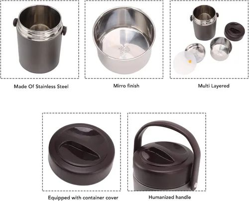 Vista 6 de Contenedor de alimentos aislado, lonchera térmica de 2 L, contenedor de alimentos aislado gris oscuro, contenedor de alimentos con aislamiento
