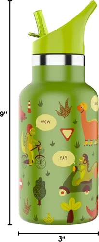 Vista 3 de JEELA SPORTS Botella de agua para niños de acero inoxidable con pajilla, 12 onzas, a prueba de fugas y de doble pared al vacío, botella de agua