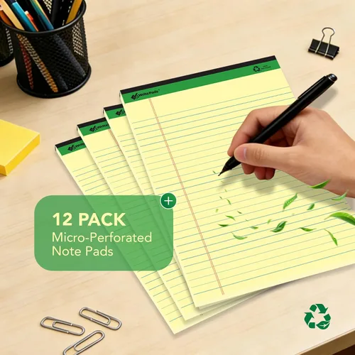Vista 7 de KAISA Blocs de notas de tamaño legal amarillos 12blocs, hojas en papel reciclado de 5 x 8 pulgadas, con líneas estrechas, papel rayado pequeño