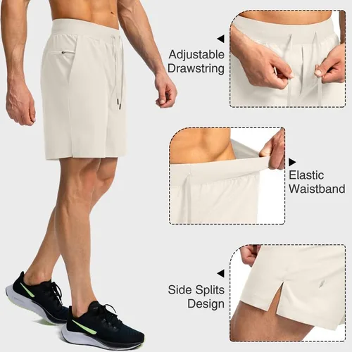 Vista 4 de Pantalones deportivos para hombres, pantalones cortos livianos y de secado rápido para gimnasio y entrenamiento atlético con bolsillos
