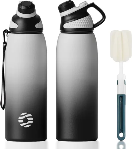 Vista 33 de Fjbottle Botella de agua aislada de acero inoxidable, botellas de agua a prueba de fugas de 32 onzas, vaso reutilizable de hielo, jarra de vacío