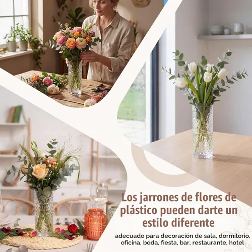Vista 7 de Mumufy 24 piezas de jarrones de flores de plástico en masa, pequeños jarrones transparentes para centros de mesa, decoraciones de boda, banquetes