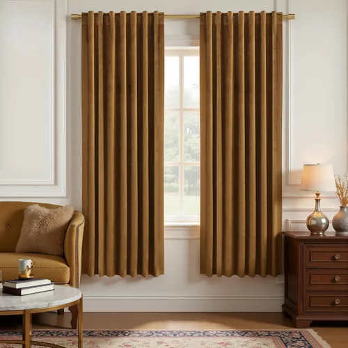 Vista 9 de Cortinas de terciopelo con trabilla trasera de 52 x 63 pulgadas de color naranja quemado de KOUFALL