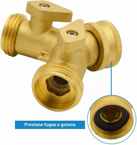 Vista 5 de HYDRO MASTER Manguera de jardín con divisor en Y de latón resistente de 2 vías con válvulas de cierre de agarre cómodo, adaptador para grifo