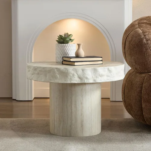 Vista 21 de WILLIAMSPACE Mesa auxiliar redonda de 15.75" con patrón de piedra de cemento para sala de estar, mesa auxiliar moderna circular de fibra de vidrio