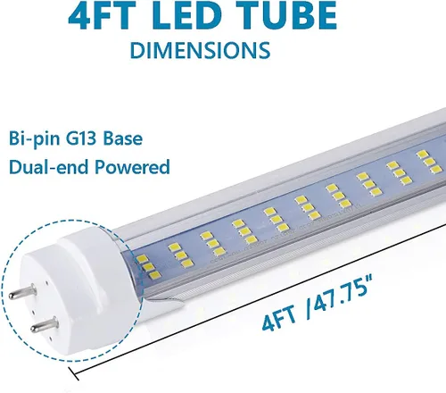 Vista 3 de Tubo de luz LED de 4 pies, 60 W, 6500 lm, 6000 K, blanco frío, alimentación de doble extremo, sin balasto T8, tubos LED planos de iluminación de 3