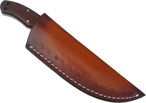 Vista 9 de Cuchillo de Acero de Damasco con Funda de Cuero – Cuchillo de Hoja Fija de Espiga Completa de 7.5" con Mango de Madera de Palisandro de 4