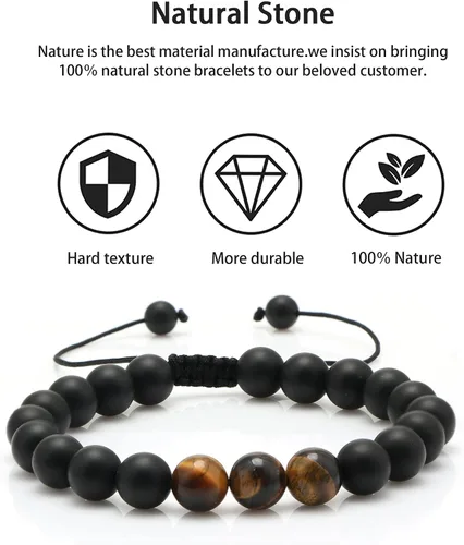 Vista 6 de JoycuFF Pulsera de ojo de tigre para hombre, regalo de aniversario, cumpleaños, día del padre, regalo de Navidad para novio, papá, hijo, esposo
