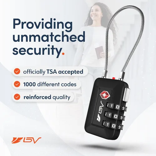 Vista 2 de BV Cerradura de combinación negra, aprobada por la TSA, reiniciable, 1000 posibilidades